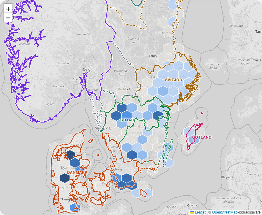 The Danish character pattern on the map, with the realms about 1025